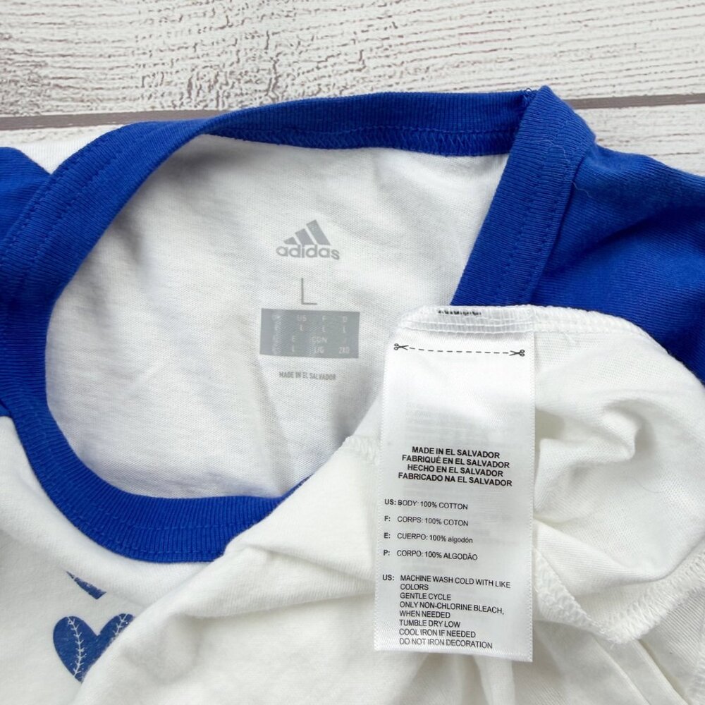 Adidas Patriotic Baseball Tee Girl’s 3/4 Sleeve USA Flag Shirt NWT L 12-14 - Picture 2 of 4